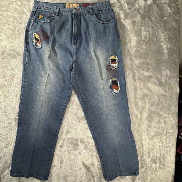 VTG Akademiks Jeans Baggy Denim Embroidered Multicolor Hip